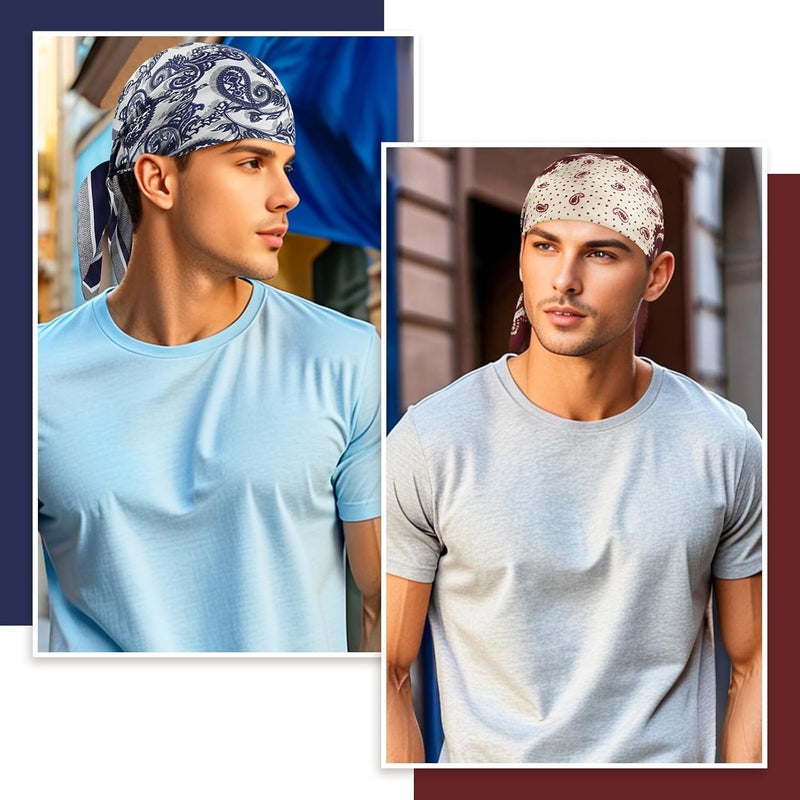 GERINLY Mens Silk Feel Scarf 2 Pack, 27 Inch Neckerchief Ascot, Novelty Head Bandana Wrap - Image 5